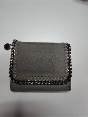 Stella McCartney Gray Suede Chain-Trim Wallet